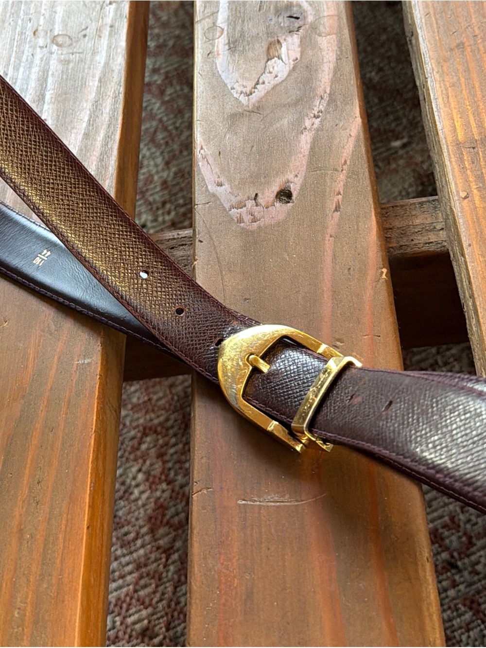 Louis Vuitton Deep Burgundy Leather Belt with Gold-Tone Buckle Sz 110/44 - Picture 4 of 15